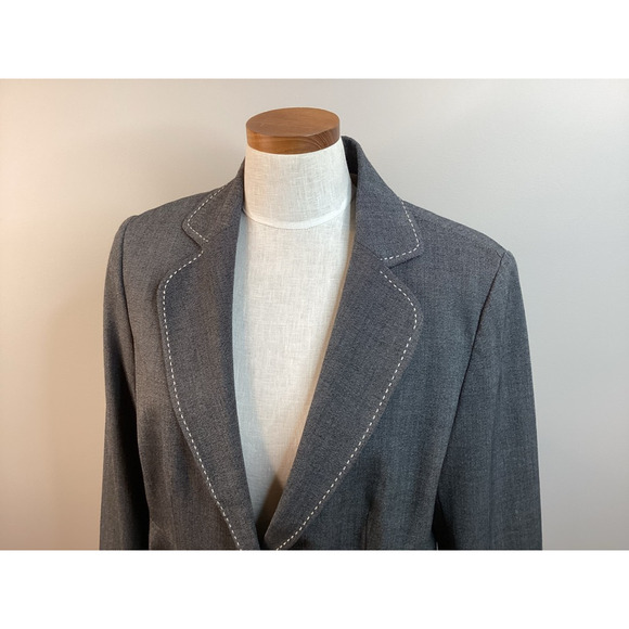 White House Black Market One button Jacket Blazer Gray Stitching Button 14 New - Picture 3 of 11